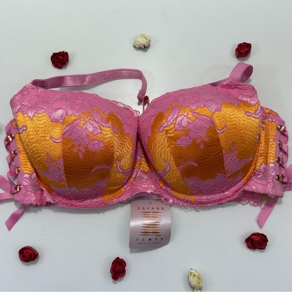 CCO Savage X Fenty Pink and Orange Lace Full Figure Bra 40DDD NWT - Picture 1 of 4
